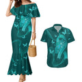 Australia Tourettes Awareness Personalised Couples Matching Mermaid Dress and Hawaiian Shirt Butterfly Ribbon Art