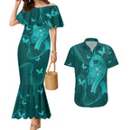 Australia Tourettes Awareness Personalised Couples Matching Mermaid Dress and Hawaiian Shirt Butterfly Ribbon Art