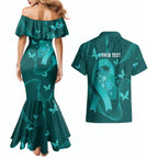 Australia Tourettes Awareness Personalised Couples Matching Mermaid Dress and Hawaiian Shirt Butterfly Ribbon Art