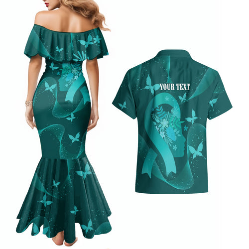 Australia Tourettes Awareness Personalised Couples Matching Mermaid Dress and Hawaiian Shirt Butterfly Ribbon Art