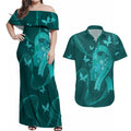 Australia Tourettes Awareness Personalised Couples Matching Off Shoulder Maxi Dress and Hawaiian Shirt Butterfly Ribbon Art