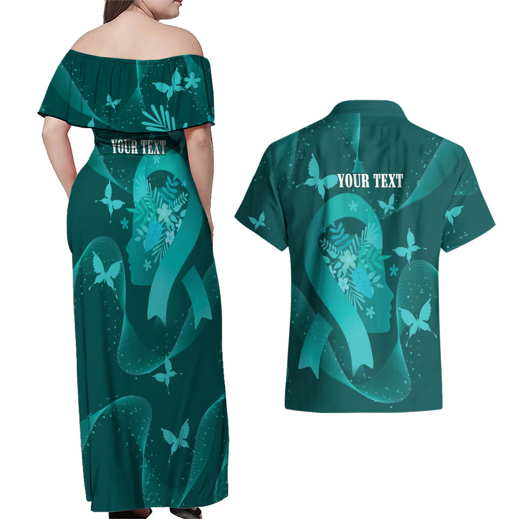 Australia Tourettes Awareness Personalised Couples Matching Off Shoulder Maxi Dress and Hawaiian Shirt Butterfly Ribbon Art