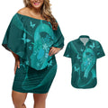 Australia Tourettes Awareness Personalised Couples Matching Off Shoulder Short Dress and Hawaiian Shirt Butterfly Ribbon Art