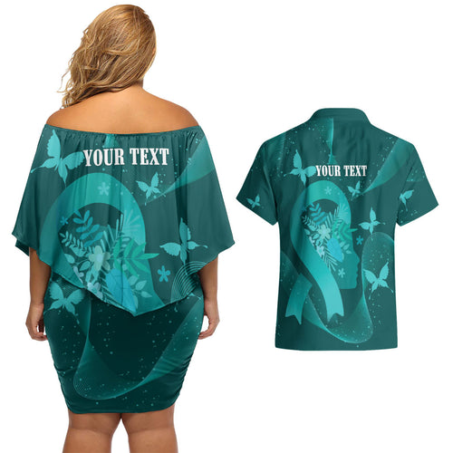Australia Tourettes Awareness Personalised Couples Matching Off Shoulder Short Dress and Hawaiian Shirt Butterfly Ribbon Art