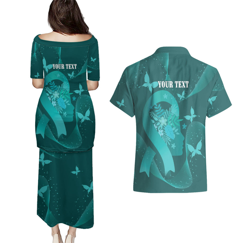 Australia Tourettes Awareness Personalised Couples Matching Puletasi and Hawaiian Shirt Butterfly Ribbon Art