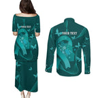 Australia Tourettes Awareness Personalised Couples Matching Puletasi and Long Sleeve Button Shirt Butterfly Ribbon Art