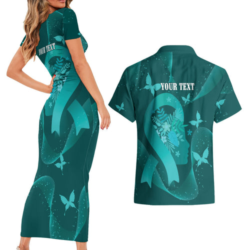 Australia Tourettes Awareness Personalised Couples Matching Short Sleeve Bodycon Dress and Hawaiian Shirt Butterfly Ribbon Art