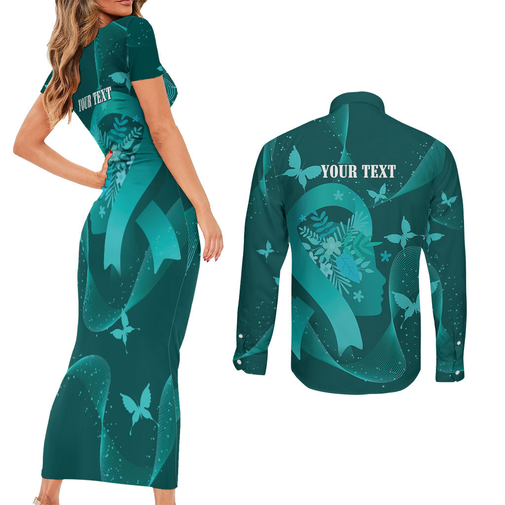 Australia Tourettes Awareness Personalised Couples Matching Short Sleeve Bodycon Dress and Long Sleeve Button Shirt Butterfly Ribbon Art