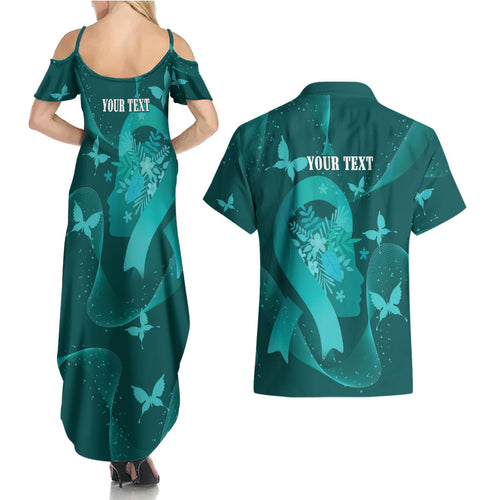 Australia Tourettes Awareness Personalised Couples Matching Summer Maxi Dress and Hawaiian Shirt Butterfly Ribbon Art