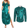 Australia Tourettes Awareness Personalised Couples Matching Summer Maxi Dress and Long Sleeve Button Shirt Butterfly Ribbon Art