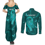 Australia Tourettes Awareness Personalised Couples Matching Summer Maxi Dress and Long Sleeve Button Shirt Butterfly Ribbon Art