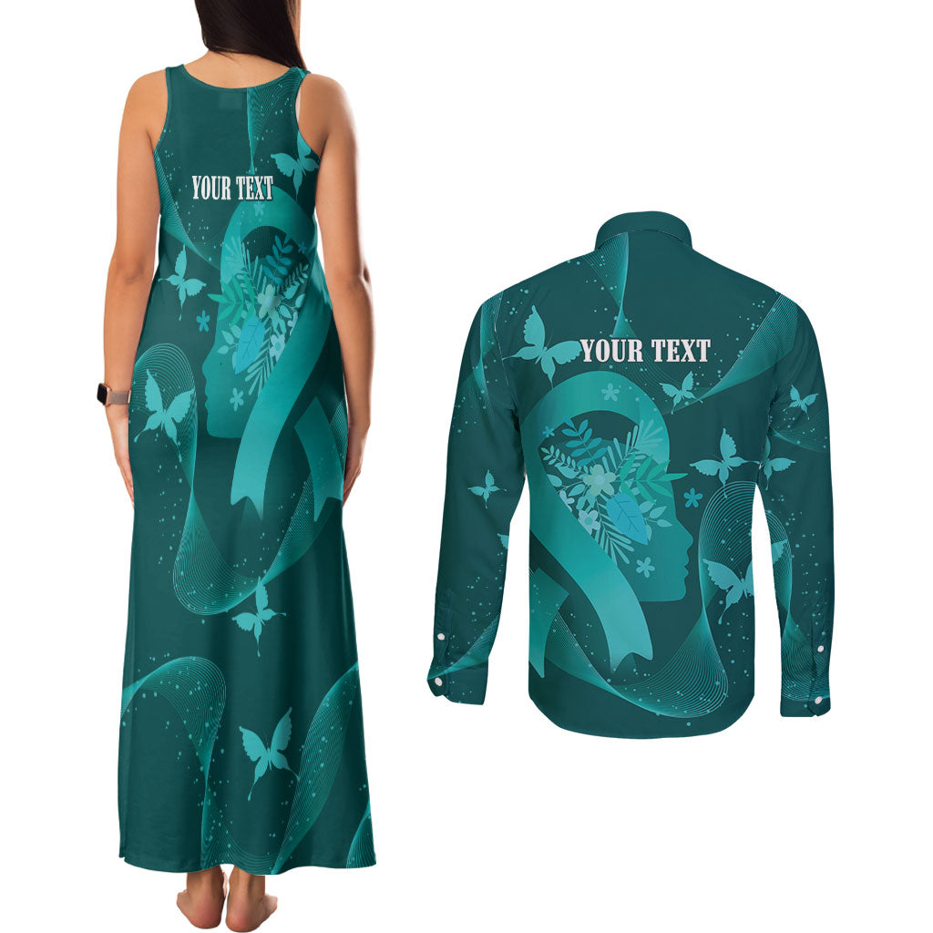 Australia Tourettes Awareness Personalised Couples Matching Tank Maxi Dress and Long Sleeve Button Shirt Butterfly Ribbon Art