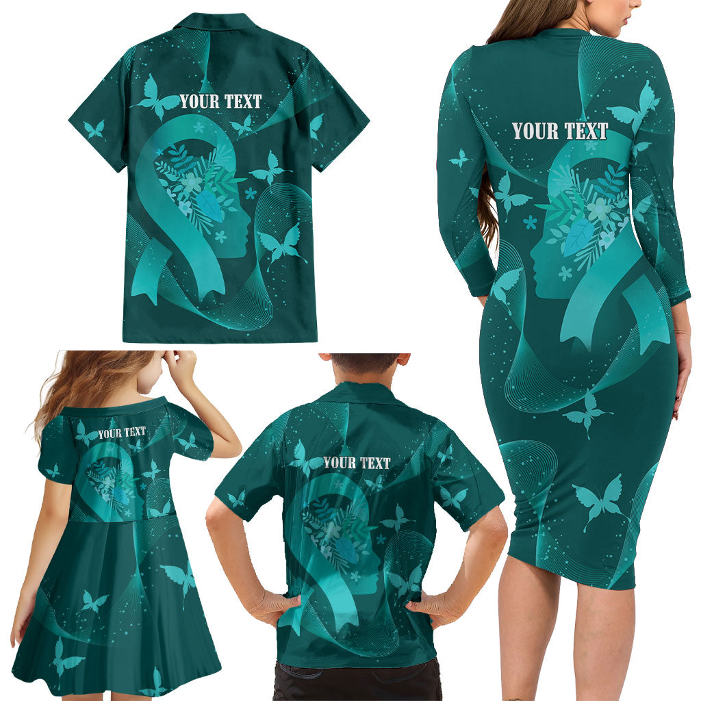 Australia Tourettes Awareness Personalised Family Matching Long Sleeve Bodycon Dress and Hawaiian Shirt Butterfly Ribbon Art