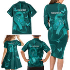 Australia Tourettes Awareness Personalised Family Matching Long Sleeve Bodycon Dress and Hawaiian Shirt Butterfly Ribbon Art