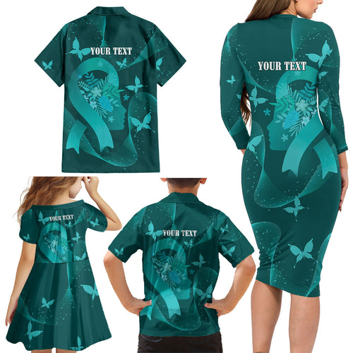 Australia Tourettes Awareness Personalised Family Matching Long Sleeve Bodycon Dress and Hawaiian Shirt Butterfly Ribbon Art