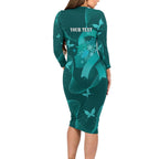 Australia Tourettes Awareness Personalised Family Matching Long Sleeve Bodycon Dress and Hawaiian Shirt Butterfly Ribbon Art