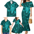 Australia Tourettes Awareness Personalised Family Matching Mermaid Dress and Hawaiian Shirt Butterfly Ribbon Art