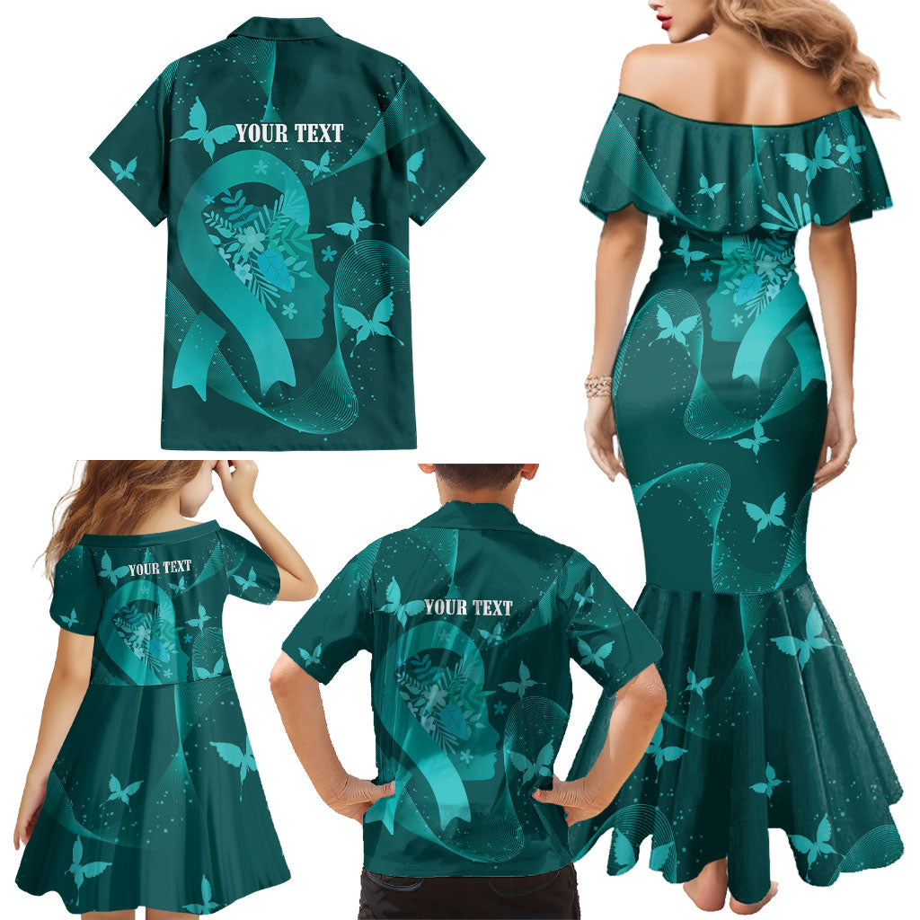 Australia Tourettes Awareness Personalised Family Matching Mermaid Dress and Hawaiian Shirt Butterfly Ribbon Art