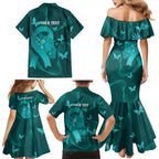 Australia Tourettes Awareness Personalised Family Matching Mermaid Dress and Hawaiian Shirt Butterfly Ribbon Art