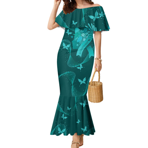 Australia Tourettes Awareness Personalised Family Matching Mermaid Dress and Hawaiian Shirt Butterfly Ribbon Art