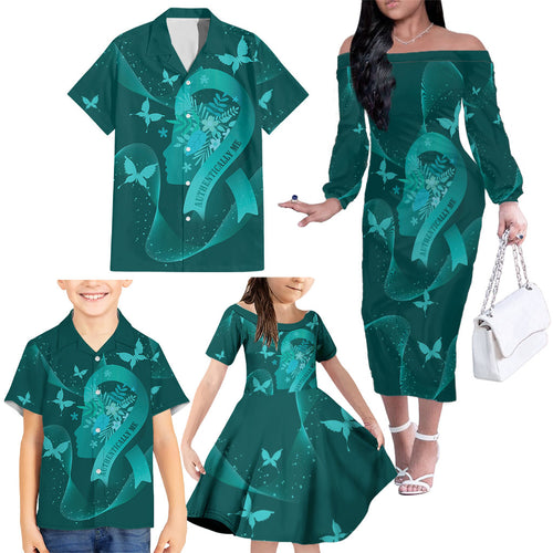 Australia Tourettes Awareness Personalised Family Matching Off The Shoulder Long Sleeve Dress and Hawaiian Shirt Butterfly Ribbon Art