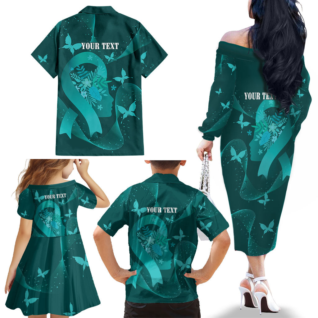 Australia Tourettes Awareness Personalised Family Matching Off The Shoulder Long Sleeve Dress and Hawaiian Shirt Butterfly Ribbon Art