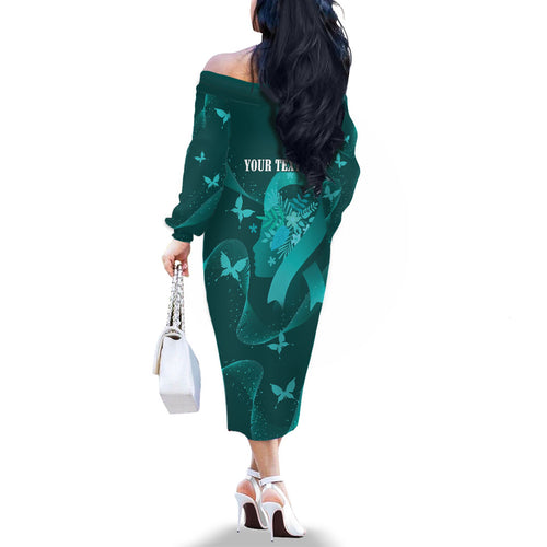 Australia Tourettes Awareness Personalised Family Matching Off The Shoulder Long Sleeve Dress and Hawaiian Shirt Butterfly Ribbon Art