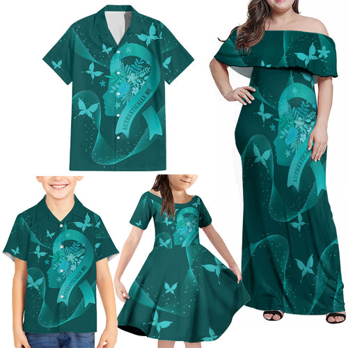 Australia Tourettes Awareness Personalised Family Matching Off Shoulder Maxi Dress and Hawaiian Shirt Butterfly Ribbon Art