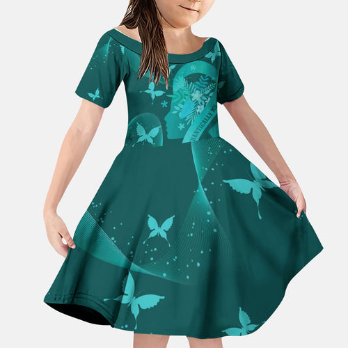 Australia Tourettes Awareness Personalised Family Matching Off Shoulder Maxi Dress and Hawaiian Shirt Butterfly Ribbon Art