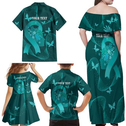 Australia Tourettes Awareness Personalised Family Matching Off Shoulder Maxi Dress and Hawaiian Shirt Butterfly Ribbon Art