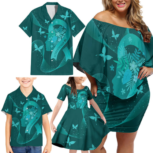 Australia Tourettes Awareness Personalised Family Matching Off Shoulder Short Dress and Hawaiian Shirt Butterfly Ribbon Art