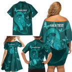 Australia Tourettes Awareness Personalised Family Matching Off Shoulder Short Dress and Hawaiian Shirt Butterfly Ribbon Art