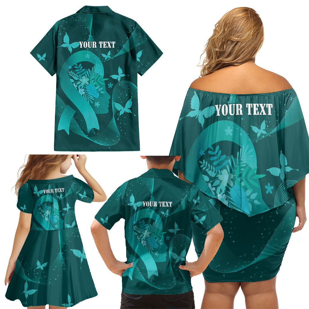 Australia Tourettes Awareness Personalised Family Matching Off Shoulder Short Dress and Hawaiian Shirt Butterfly Ribbon Art