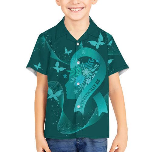 Australia Tourettes Awareness Personalised Family Matching Off Shoulder Short Dress and Hawaiian Shirt Butterfly Ribbon Art