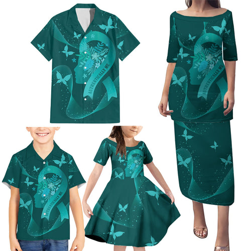 Australia Tourettes Awareness Personalised Family Matching Puletasi and Hawaiian Shirt Butterfly Ribbon Art