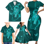Australia Tourettes Awareness Personalised Family Matching Short Sleeve Bodycon Dress and Hawaiian Shirt Butterfly Ribbon Art