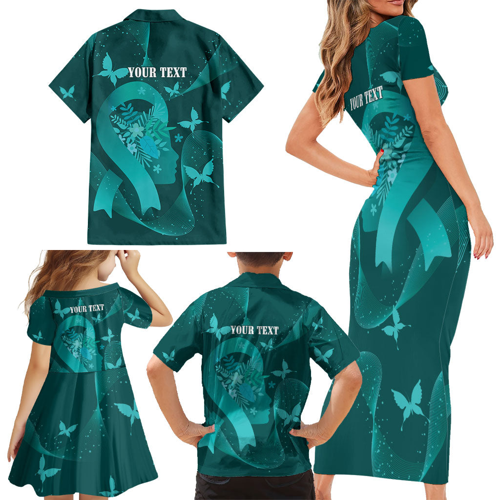 Australia Tourettes Awareness Personalised Family Matching Short Sleeve Bodycon Dress and Hawaiian Shirt Butterfly Ribbon Art