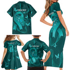 Australia Tourettes Awareness Personalised Family Matching Short Sleeve Bodycon Dress and Hawaiian Shirt Butterfly Ribbon Art