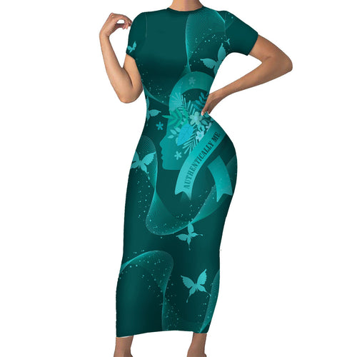 Australia Tourettes Awareness Personalised Family Matching Short Sleeve Bodycon Dress and Hawaiian Shirt Butterfly Ribbon Art