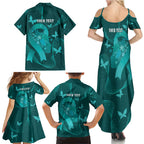 Australia Tourettes Awareness Personalised Family Matching Summer Maxi Dress and Hawaiian Shirt Butterfly Ribbon Art