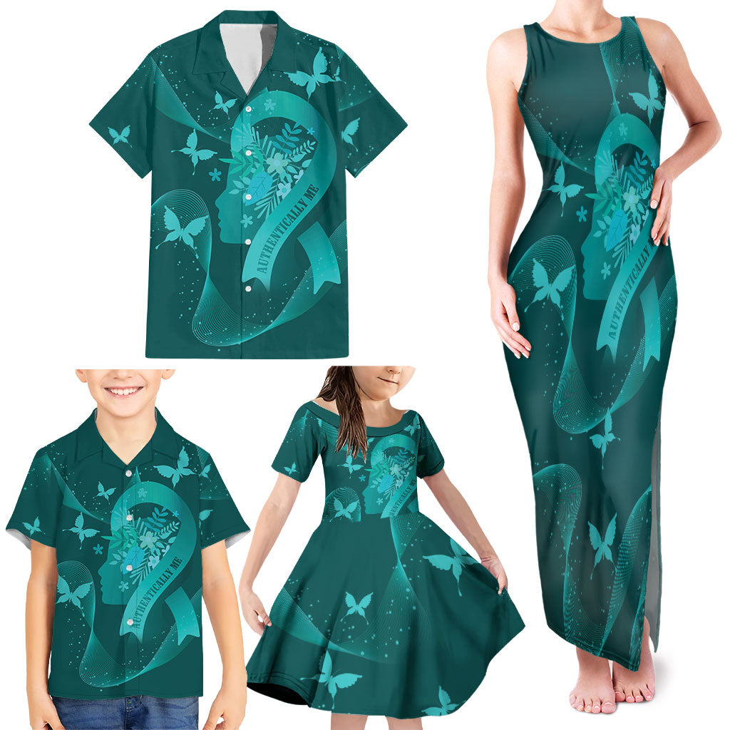 Australia Tourettes Awareness Personalised Family Matching Tank Maxi Dress and Hawaiian Shirt Butterfly Ribbon Art