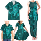 Australia Tourettes Awareness Personalised Family Matching Tank Maxi Dress and Hawaiian Shirt Butterfly Ribbon Art