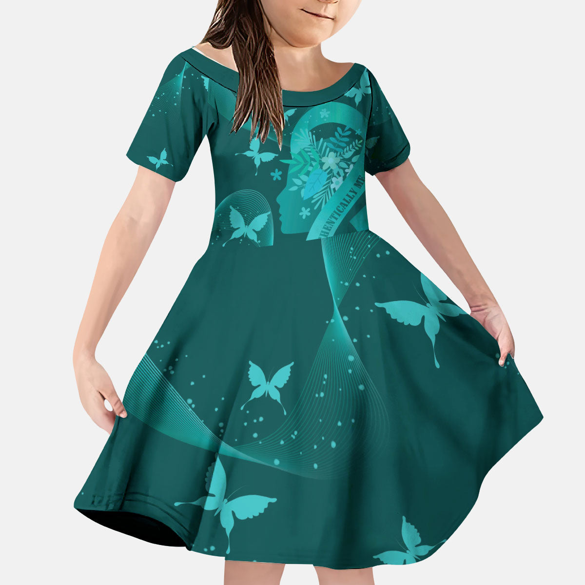 Australia Tourettes Awareness Personalised Kid Short Sleeve Dress Butterfly Ribbon Art