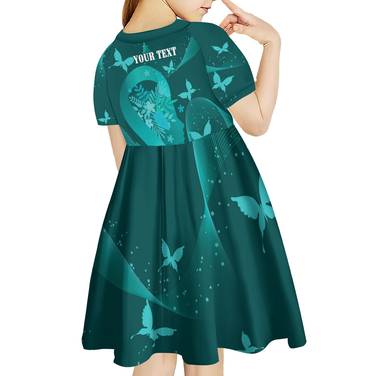 Australia Tourettes Awareness Personalised Kid Short Sleeve Dress Butterfly Ribbon Art