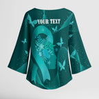 Australia Tourettes Awareness Personalised Kimono Sleeve Blouse Butterfly Ribbon Art