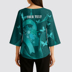 Australia Tourettes Awareness Personalised Kimono Sleeve Blouse Butterfly Ribbon Art