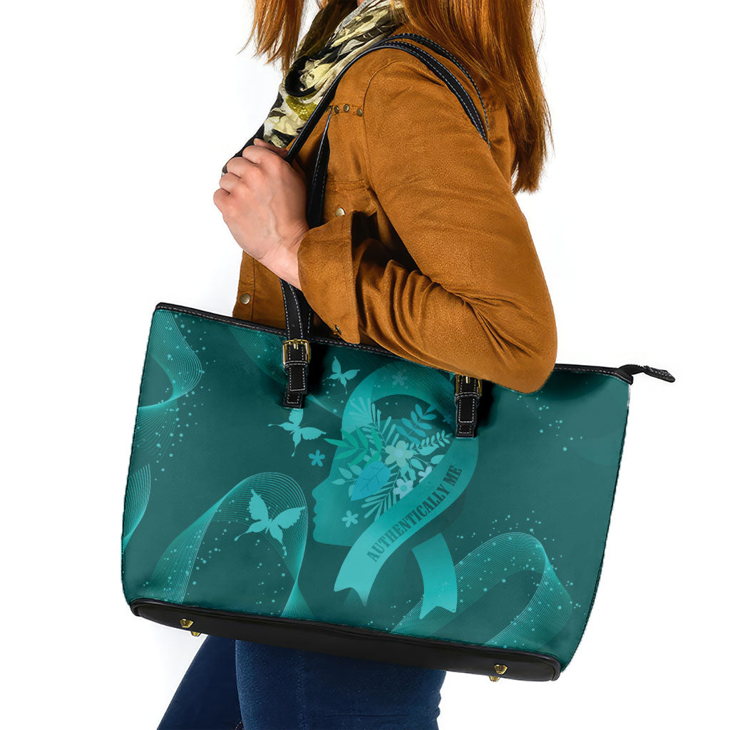 Australia Tourettes Awareness Leather Tote Bag Butterfly Ribbon Art