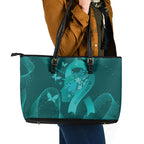 Australia Tourettes Awareness Leather Tote Bag Butterfly Ribbon Art