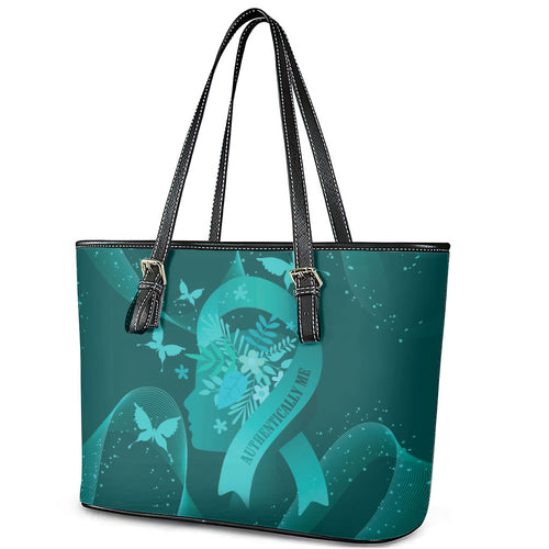 Australia Tourettes Awareness Leather Tote Bag Butterfly Ribbon Art