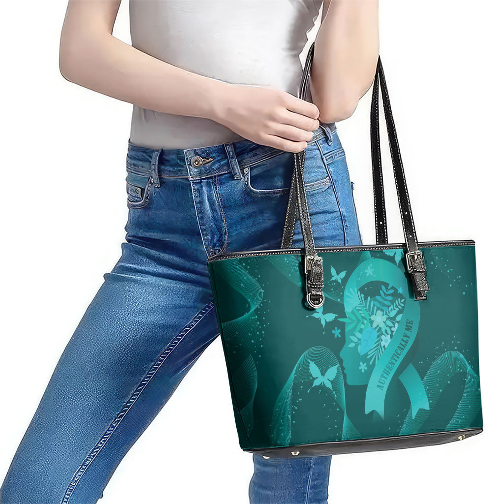 Australia Tourettes Awareness Leather Tote Bag Butterfly Ribbon Art